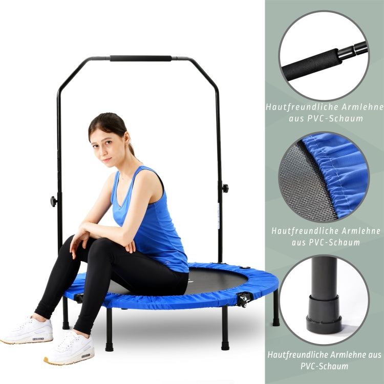 [EU Warehouse] 40 inch Mini Foldable Home Fitness Rebounder Trampoline Bouncing Bed with Adjustable Foam Handle