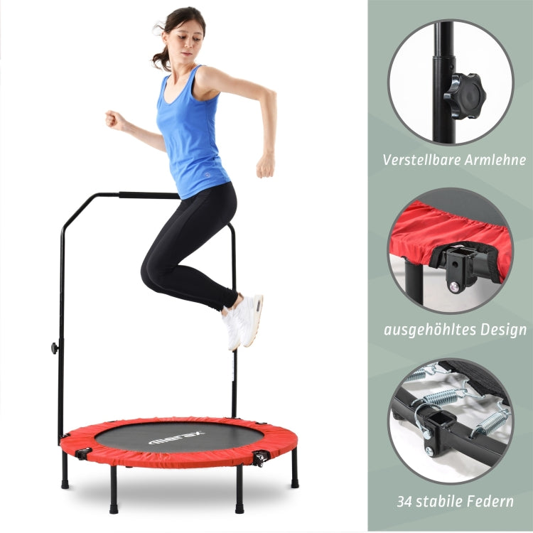 [EU Warehouse] 40 inch Mini Foldable Home Fitness Rebounder Trampoline Bouncing Bed with Adjustable Foam Handle