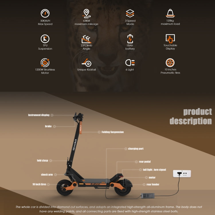 [EU Warehouse] Kukirin G3 10 inch Tires 1200W 52V 18AH Three-speed Folding Electric Offroad Scooter with LED Display