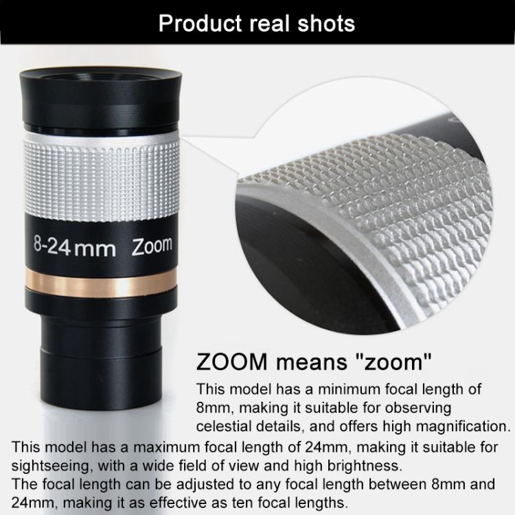 Astronomical Telescope 8-24mm All-metal Continuous Zoom Eyepiece  - Silver