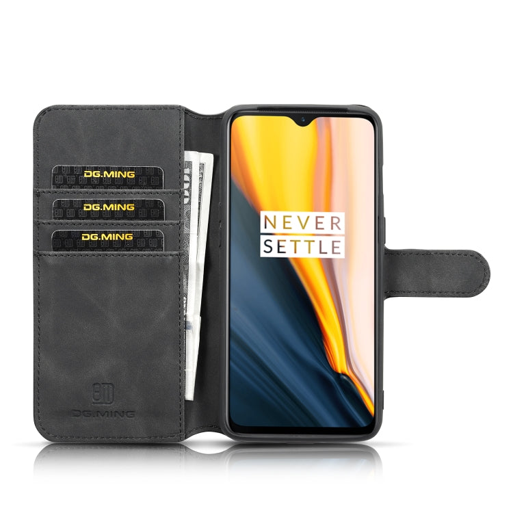 DG.MING Retro Oil Side Horizontal Flip Case for OnePlus 7, with Holder & Card Slots & Wallet