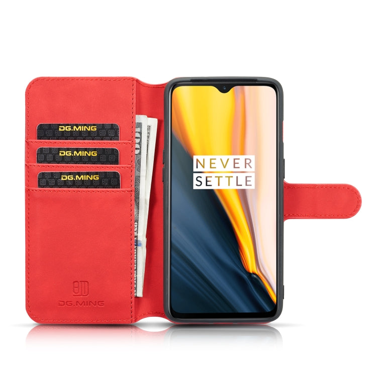 DG.MING Retro Oil Side Horizontal Flip Case for OnePlus 7, with Holder & Card Slots & Wallet