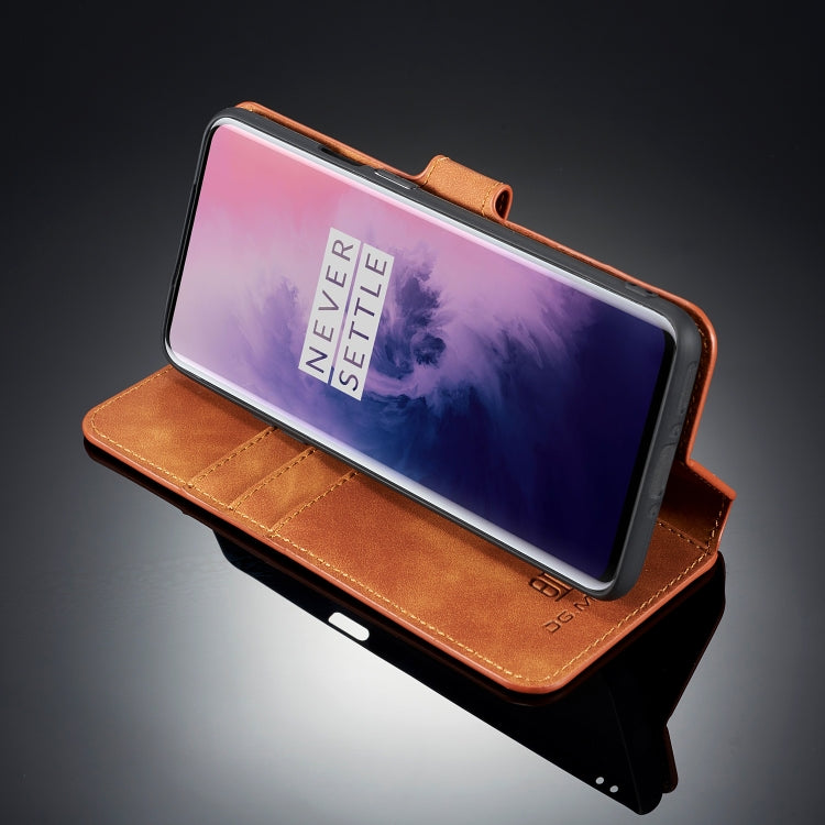 DG.MING Retro Oil Side Horizontal Flip Case for OnePlus 7 Pro, with Holder & Card Slots & Wallet