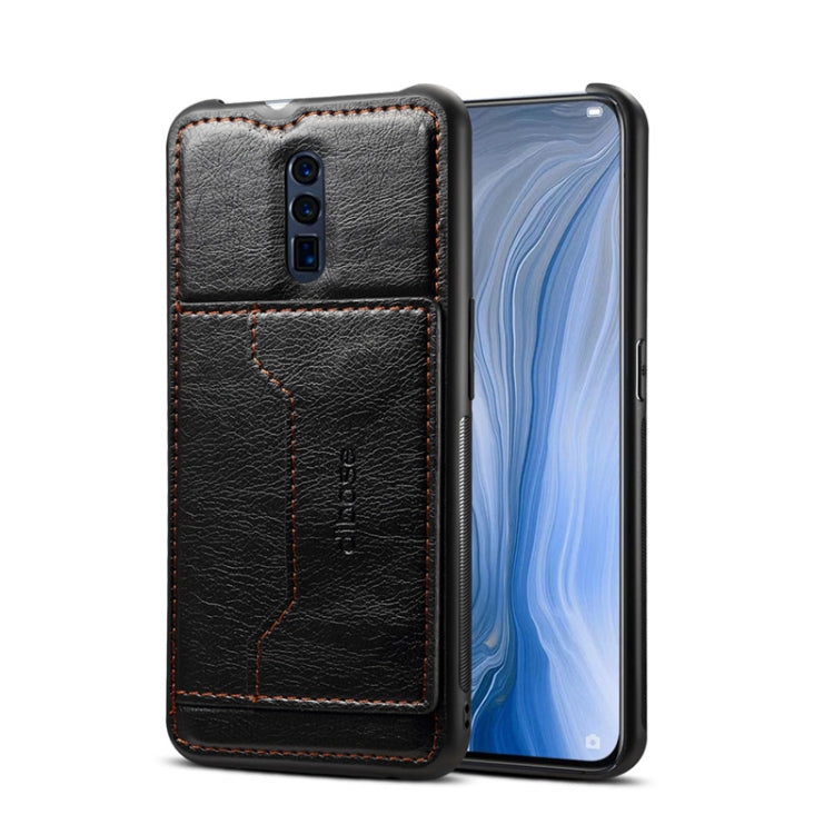 TPU + PC + PU Crazy Horse Texture Protective Case for OPPO Reno, with Holder & Card Slots