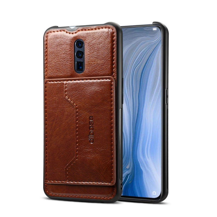 TPU + PC + PU Crazy Horse Texture Protective Case for OPPO Reno, with Holder & Card Slots