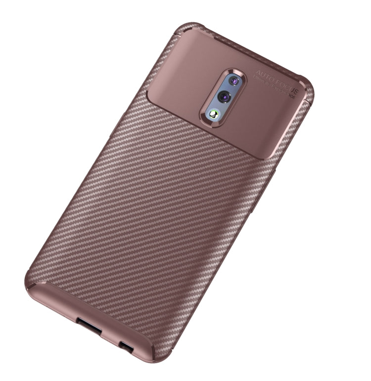 Carbon Fiber Texture Shockproof TPU Case for OPPO Reno (Brown)