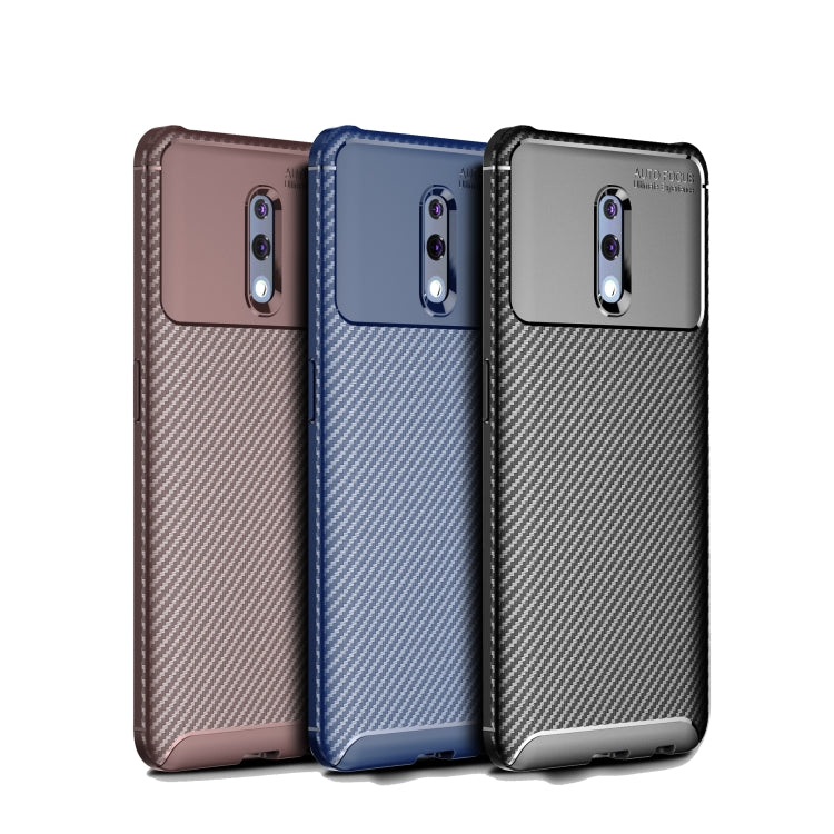 Carbon Fiber Texture Shockproof TPU Case for OPPO Reno (Brown)