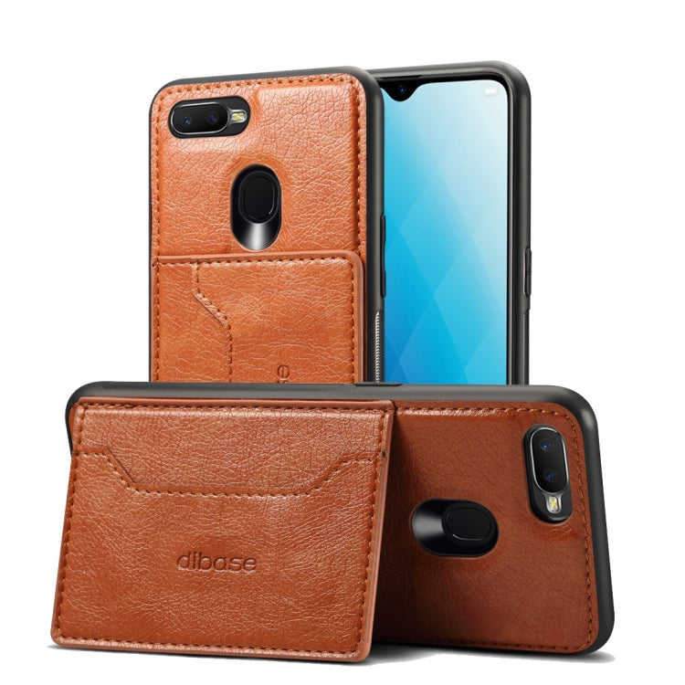 Dibase TPU + PC + PU Crazy Horse Texture Protective Case for OPPO A7, with Holder & Card Slots