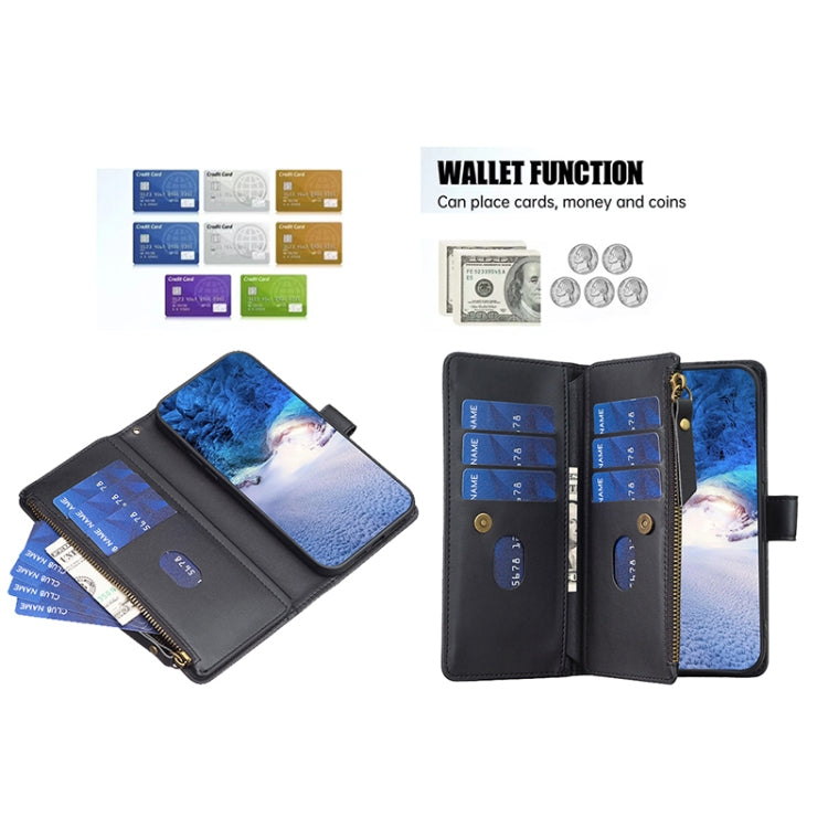 9 Card Slots Zipper Wallet Leather Flip Phone Case For OPPO A16 / A16s / A54s / A55 5G / A54 4G