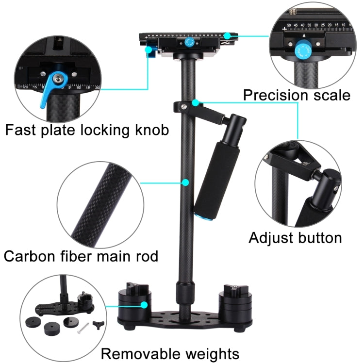 [RUS Warehouse] PULUZ 38.5-61cm Carbon Fibre Handheld Stabilizer for DSLR & DV Digital Video & Cameras, Load Range: 0.5-3kg