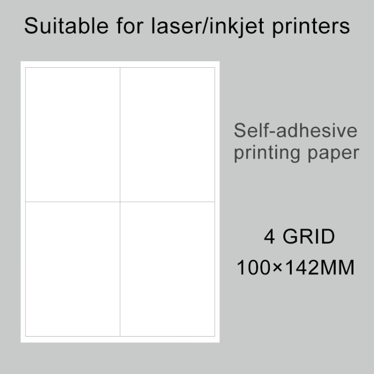 500 PCS 4 Grids Self-adhesive Printer Paper, Size: 100x142mm