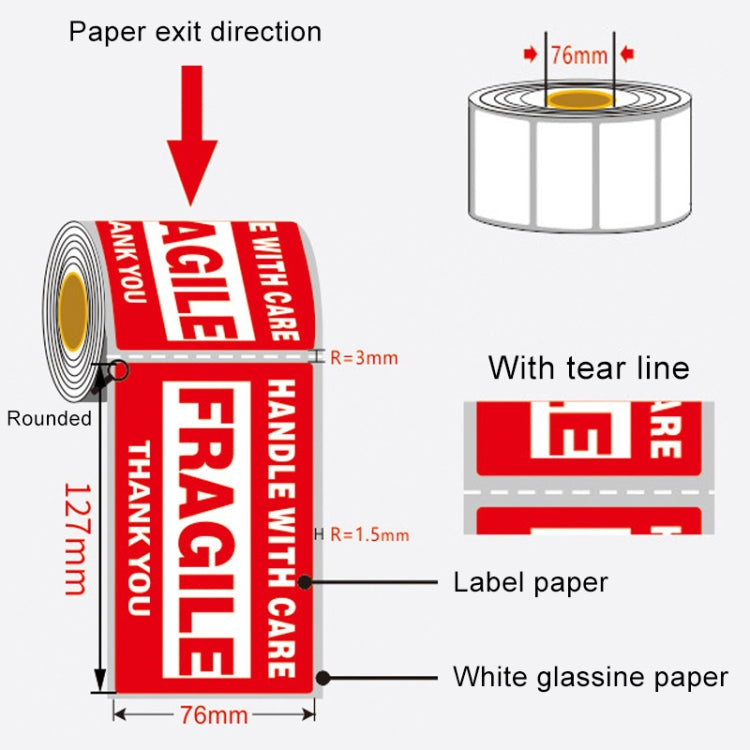 500 PCS Self-adhesive Outer Box English Warning Sticker Fragile Label, Size: 76x127mm
