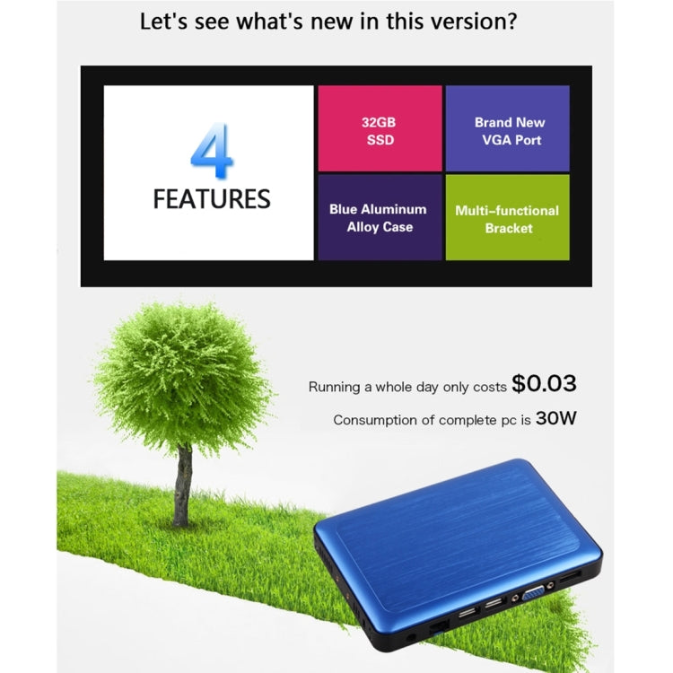 TK600 Mini PC, Intel Baytrail-T Quad Core Z3735F 1.33Ghz-1.83Ghz, RAM: 2GB, SSD: 32GB, Support Bluetooth, WiFi, Windows 8.1 & Windows 10 Professional Operating System