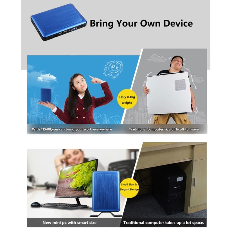 TK600 Mini PC, Intel Baytrail-T Quad Core Z3735F 1.33Ghz-1.83Ghz, RAM: 2GB, SSD: 32GB, Support Bluetooth, WiFi, Windows 8.1 & Windows 10 Professional Operating System