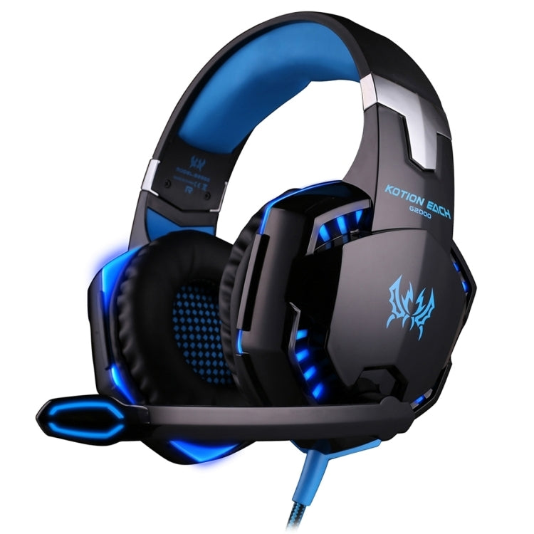 [UAE Warehouse] KOTION EACH G2000 Over-ear Game Gaming Headphone Headset Earphone Headband with Mic Stereo Bass LED Light for PC Gamer,Cable Length: About 2.2m(Blue + Black)
