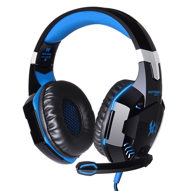 [UAE Warehouse] KOTION EACH G2000 Over-ear Game Gaming Headphone Headset Earphone Headband with Mic Stereo Bass LED Light for PC Gamer,Cable Length: About 2.2m(Blue + Black)