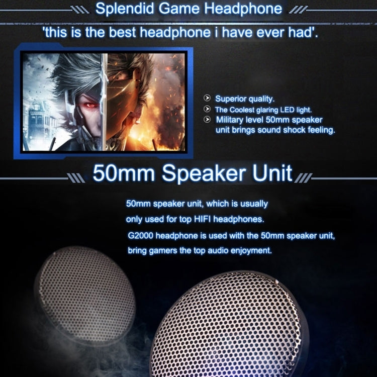 [UAE Warehouse] KOTION EACH G2000 Over-ear Game Gaming Headphone Headset Earphone Headband with Mic Stereo Bass LED Light for PC Gamer,Cable Length: About 2.2m(Blue + Black)