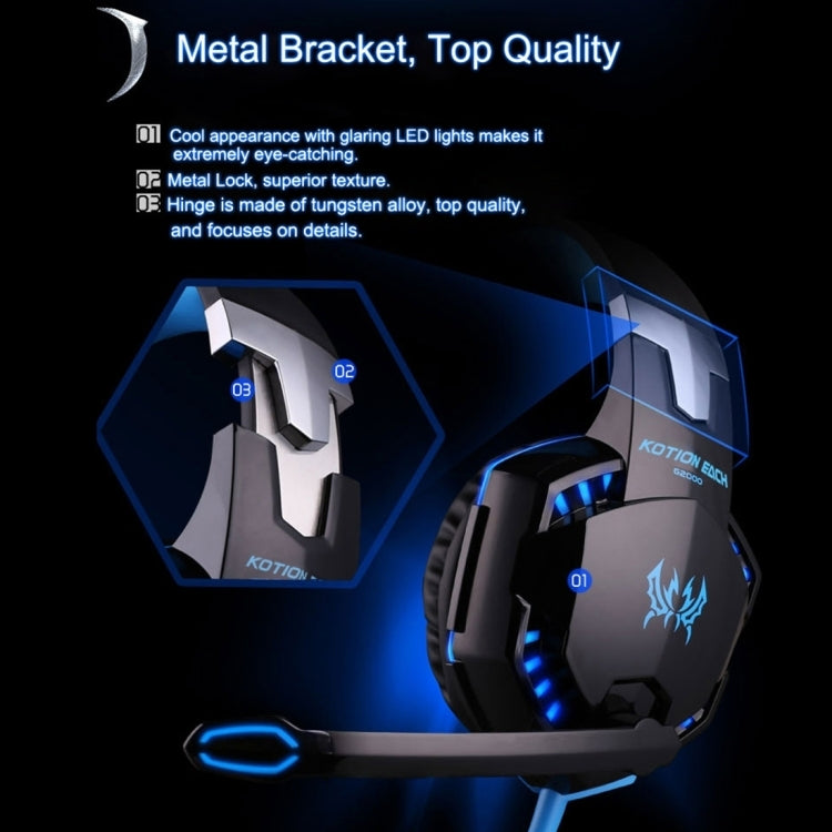 [UAE Warehouse] KOTION EACH G2000 Over-ear Game Gaming Headphone Headset Earphone Headband with Mic Stereo Bass LED Light for PC Gamer,Cable Length: About 2.2m(Blue + Black)