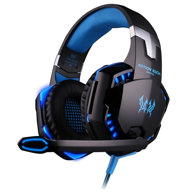 [UAE Warehouse] KOTION EACH G2000 Over-ear Game Gaming Headphone Headset Earphone Headband with Mic Stereo Bass LED Light for PC Gamer,Cable Length: About 2.2m(Blue + Black)