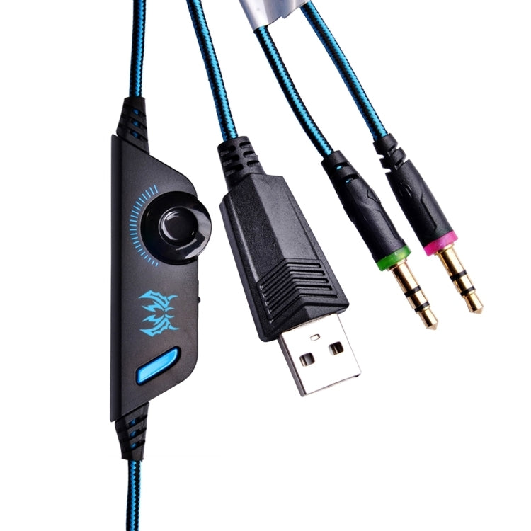 [UAE Warehouse] KOTION EACH G2000 Over-ear Game Gaming Headphone Headset Earphone Headband with Mic Stereo Bass LED Light for PC Gamer,Cable Length: About 2.2m(Blue + Black)