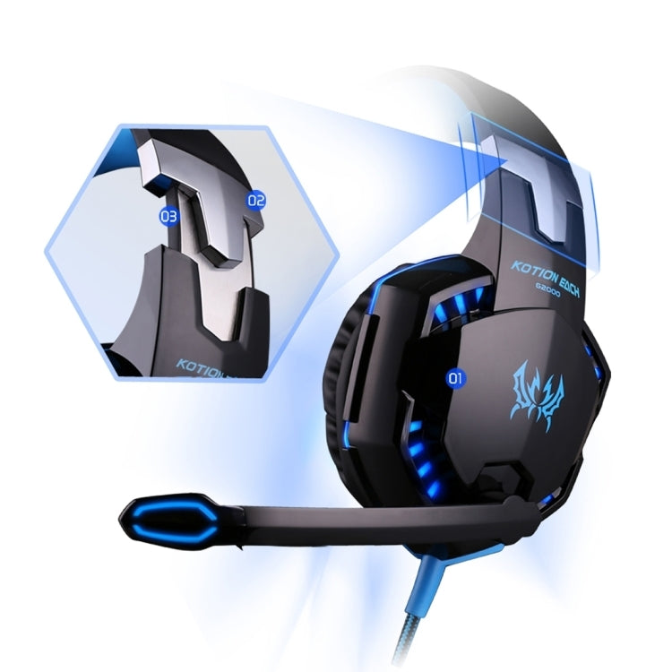 [UAE Warehouse] KOTION EACH G2000 Over-ear Game Gaming Headphone Headset Earphone Headband with Mic Stereo Bass LED Light for PC Gamer,Cable Length: About 2.2m(Blue + Black)