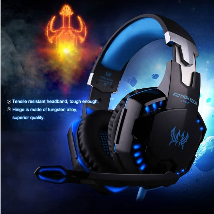 [UAE Warehouse] KOTION EACH G2000 Over-ear Game Gaming Headphone Headset Earphone Headband with Mic Stereo Bass LED Light for PC Gamer,Cable Length: About 2.2m(Blue + Black)
