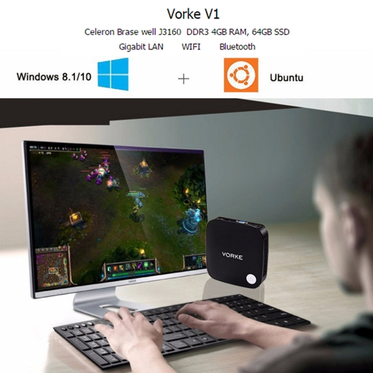 Vorke V1 Mini PC / TV Box Windows 10 Braswell Celeron J3160 Quad Core 1.6GHz, RAM: 4GB, ROM: 64GB, Support Bluetooth, WiFi, XBMC(Black)