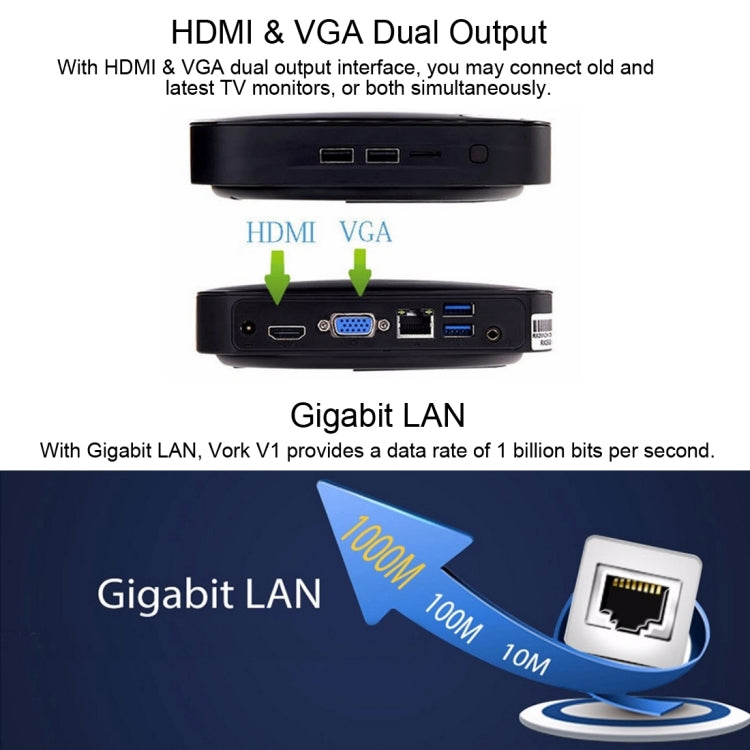 Vorke V1 Mini PC / TV Box Windows 10 Braswell Celeron J3160 Quad Core 1.6GHz, RAM: 4GB, ROM: 64GB, Support Bluetooth, WiFi, XBMC(Black)