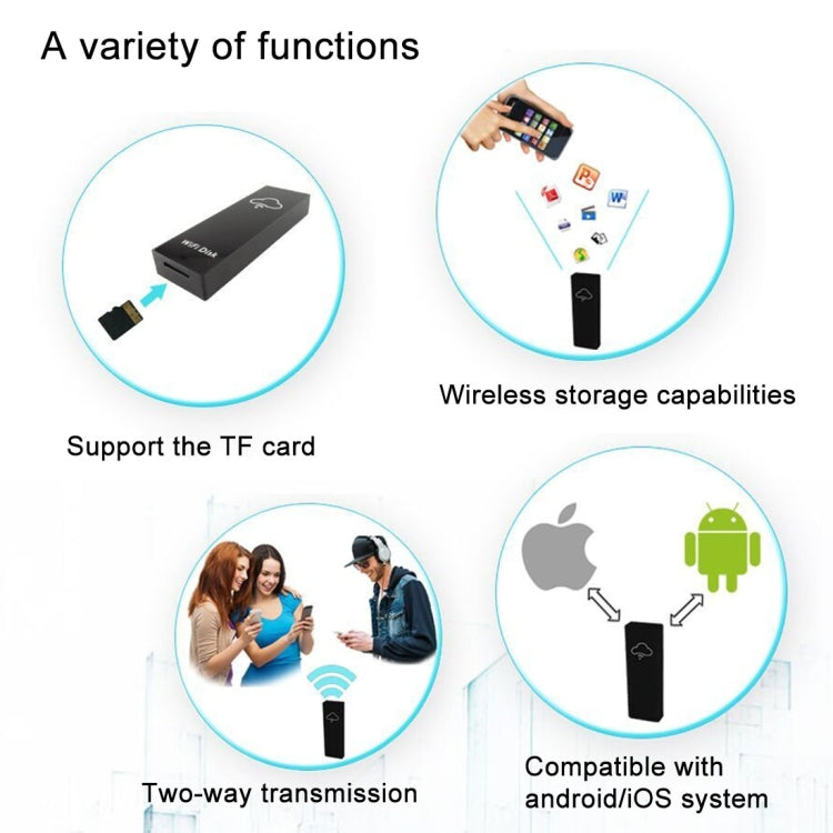 Ibank Mini WiFi Wireless Storage Box Hard Drive Disk USB Driver Card Reader with 700mAh Battery for Mobile Phones & Tablets, Compatible with Android 3.0 or Above and IOS 5.1.1 or Above, Support Micro SD Card / TF Card up to 128GB, Size: 84 x 28 x 12 mm