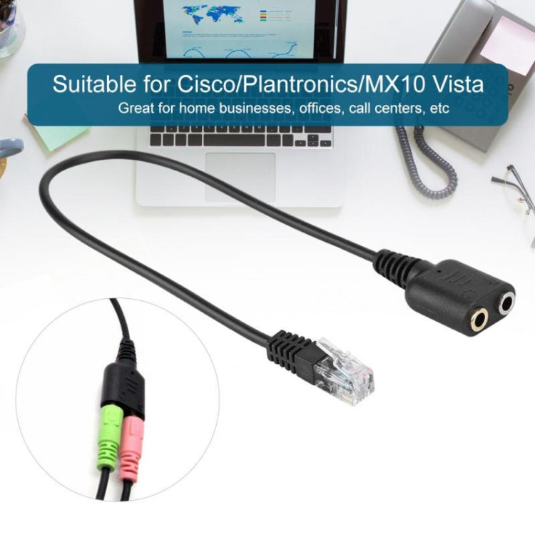 Dual 3.5mm Female to RJ9 PC / Mobile Phones Headset to Office Phone Adapter Convertor Cable, Length: 30cm (Black)