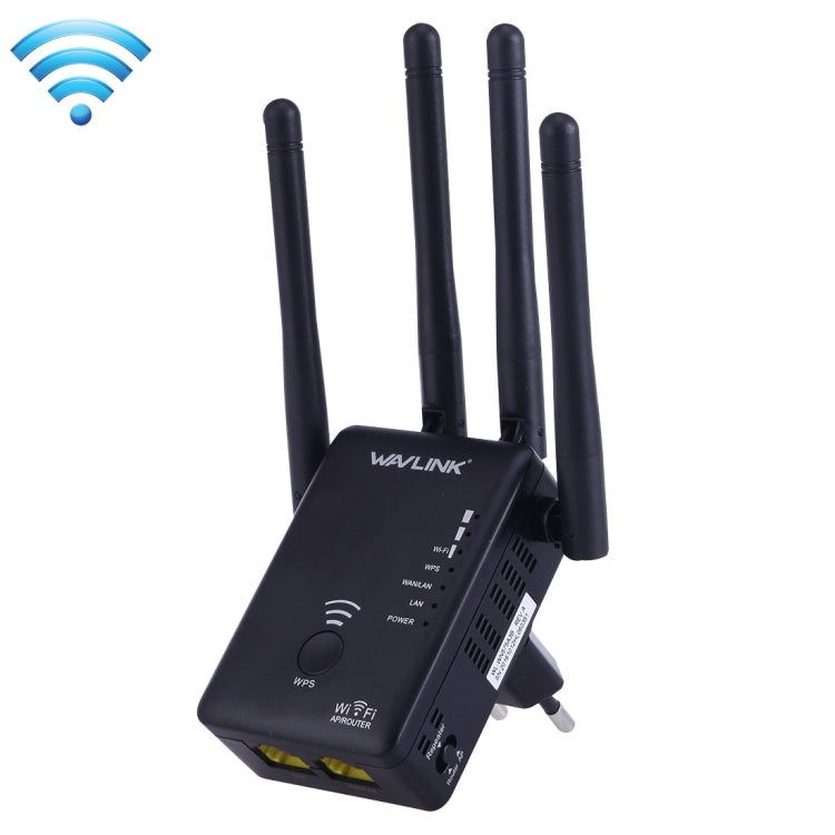 Wavlink WS-WN575A3 5GHz 866Mbps + 2.4GHz 300Mbps Dual Band Wireless Mini Wall Plug Router WiFi Repeater with 4 External Antennas(Black)