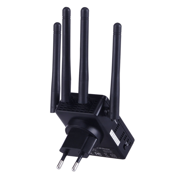 Wavlink WS-WN575A3 5GHz 866Mbps + 2.4GHz 300Mbps Dual Band Wireless Mini Wall Plug Router WiFi Repeater with 4 External Antennas(Black)