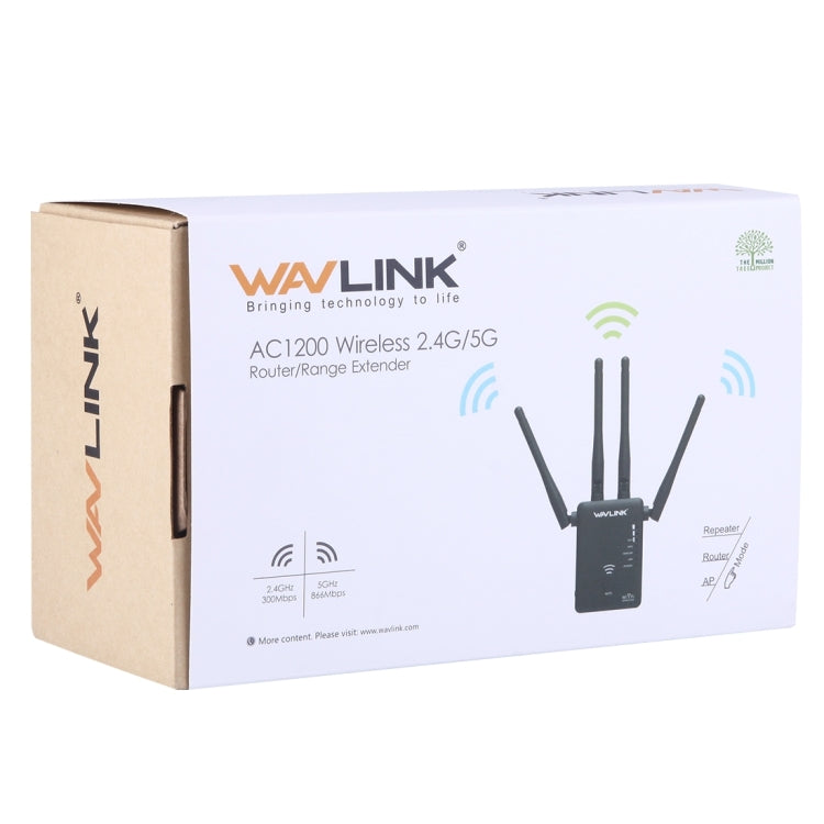 Wavlink WS-WN575A3 5GHz 866Mbps + 2.4GHz 300Mbps Dual Band Wireless Mini Wall Plug Router WiFi Repeater with 4 External Antennas(Black)