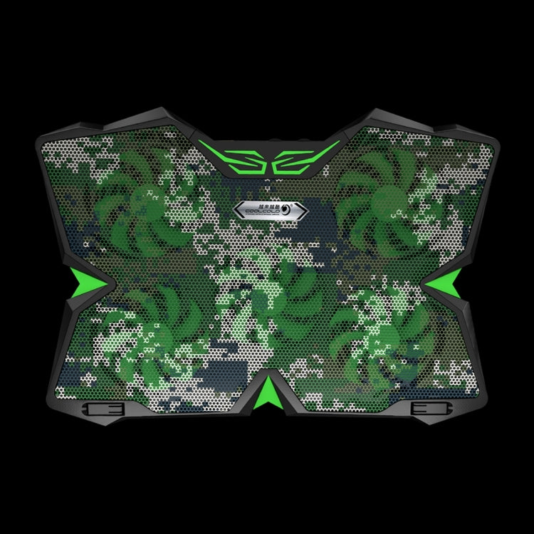 Ice Troll 2S COOLCOLD DC 9V Dual USB Five Fans Cooler Stand Radiator Cooling Pad for 12-17 inch Gaming Laptop Notebook(Camouflage)