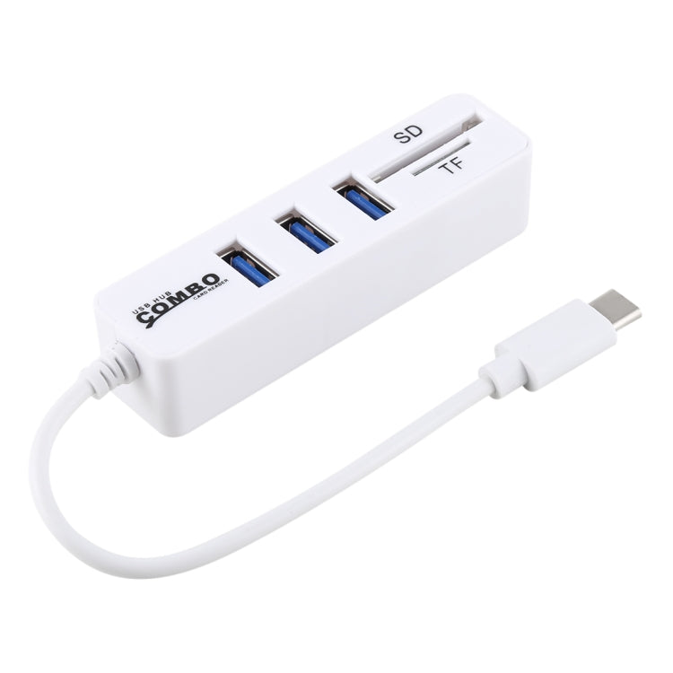 2 in 1 TF & SD Card Reader + 3 x USB Ports to USB-C / Type-C HUB Converter, Total Length: 24cm