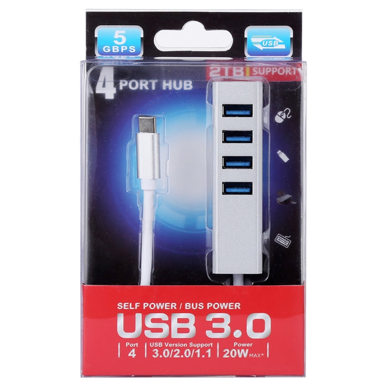 5Gbps Super Speed Self / Bus Power 4 Ports USB 3.0 to USB-C / Type-C HUB Converter (Silver)