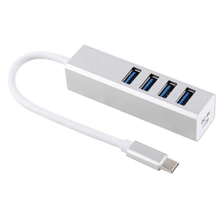 5Gbps Super Speed Self / Bus Power 4 Ports USB 3.0 to USB-C / Type-C HUB Converter (Silver)