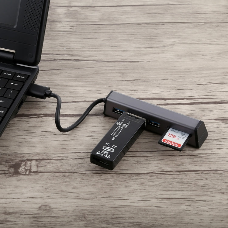 Multi-functional USB-C / Type-C to 3 x USB 3.0 + SD / TF Card Reader HUB with Hidden Phone Holder