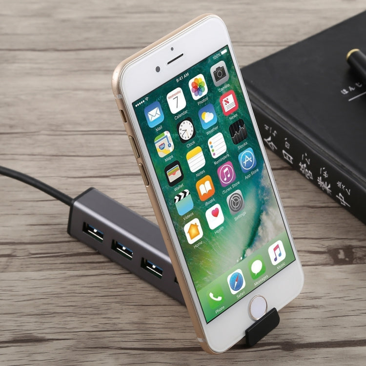 Multi-functional USB-C / Type-C to 3 x USB 3.0 + SD / TF Card Reader HUB with Hidden Phone Holder