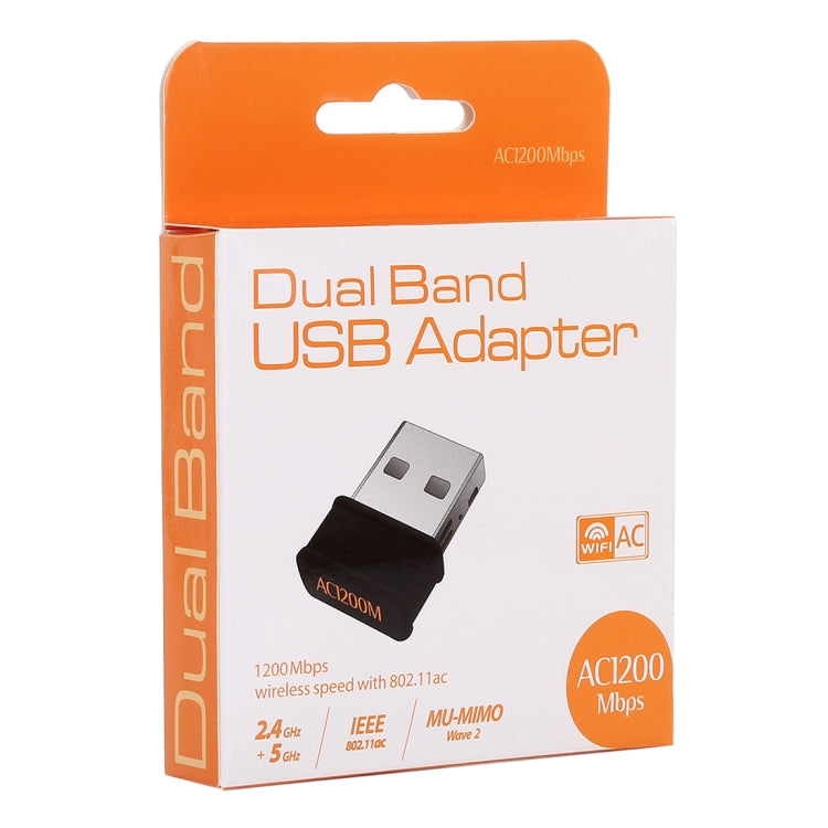 AC1200Mbps 2.4GHz & 5GHz Dual Band USB 2.0 WiFi Adapter External Network Card (Black)