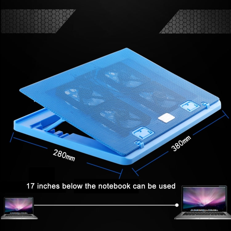 NUOXI H2 Four Fans Ultra Silent CPU Notebook Computer Cooling Base USB Cooler Pad with 2 x USB Ports(Black)