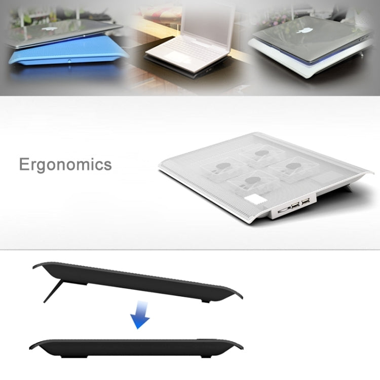 NUOXI L112A Four Fans Adjustable Speed Silent Notebook Computer Cooling Base USB Cooler Pad with 2 x USB Ports