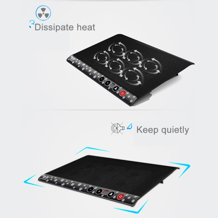 NUOXI M6 Six Fans Touch Ultra Silent Metal Surface Notebook Computer Cooling Base USB Cooler Pad with 2 x USB Ports
