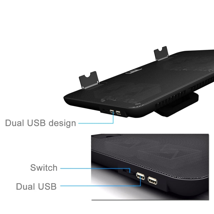 NUOXI S400 Four Fans Silent CPU Notebook Computer Cooling Base Cooler Pad with 2 x USB Ports & Tablet Holder(White)
