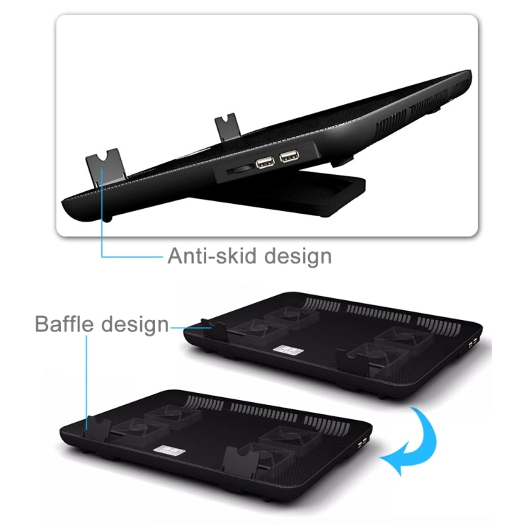 NUOXI S400 Four Fans Silent CPU Notebook Computer Cooling Base Cooler Pad with 2 x USB Ports & Tablet Holder(White)