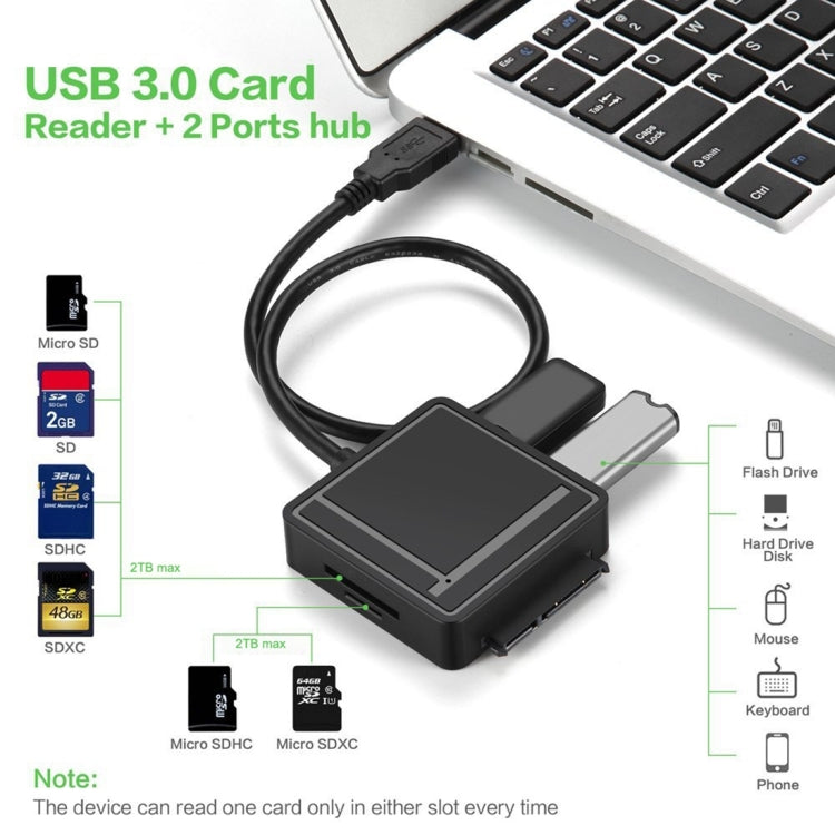 USB 3.0 to SATA 3.0 Hard Drive Adapter Cable with 2 USB 3.0 & TF / SD Card Reader HUB for 2.5 inch / 3.5 inch SATA HDD / SSD(Black)