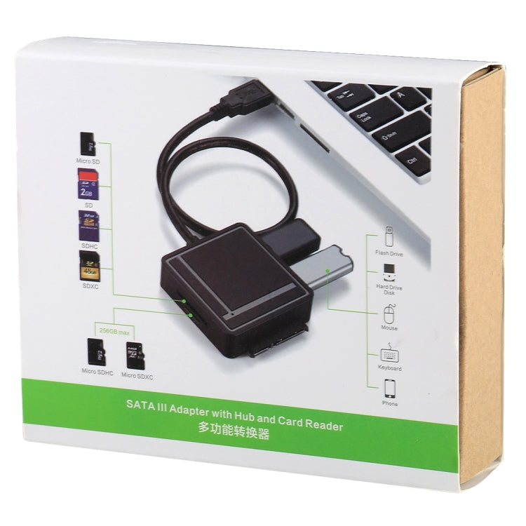 USB-C / Type-C to SATA 3.0 Hard Drive Adapter Cable with 2 USB 3.0 & TF / SD Card Reader HUB for 2.5 inch / 3.5 inch SATA HDD / SSD(Black)