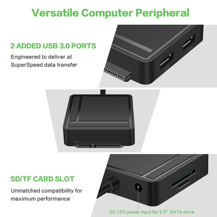 USB-C / Type-C to SATA 3.0 Hard Drive Adapter Cable with 2 USB 3.0 & TF / SD Card Reader HUB for 2.5 inch / 3.5 inch SATA HDD / SSD(Black)