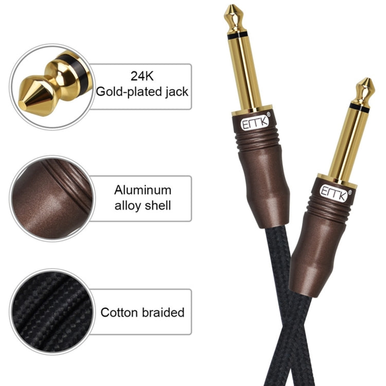 EMK 6.35mm Male to Male 3 Section Gold-plated Plug Cotton Braided Audio Cable for Guitar Amplifier Mixer, Length: 1.5m(Black)