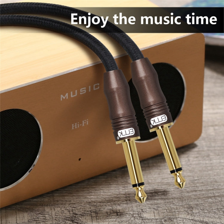 EMK 6.35mm Male to Male 3 Section Gold-plated Plug Cotton Braided Audio Cable for Guitar Amplifier Mixer, Length: 1.5m(Black)